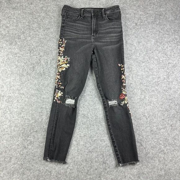 Abercrombie & Fitch Simone High Rise Ankle Jeans Womens 27 Floral Embroidered* - Picture 1 of 16